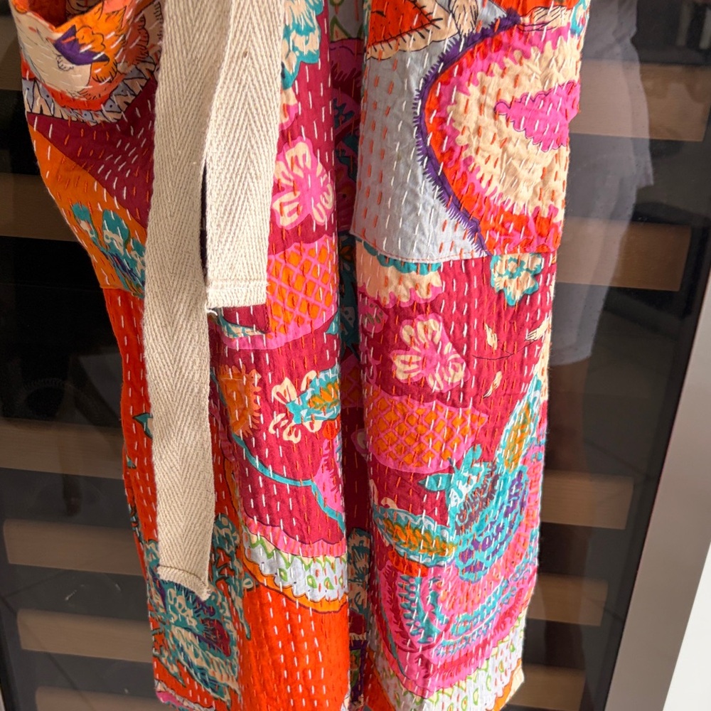 Vibrant kantha Patchwork Kimono Robe in Orange & Pink - Picture 4 of 7